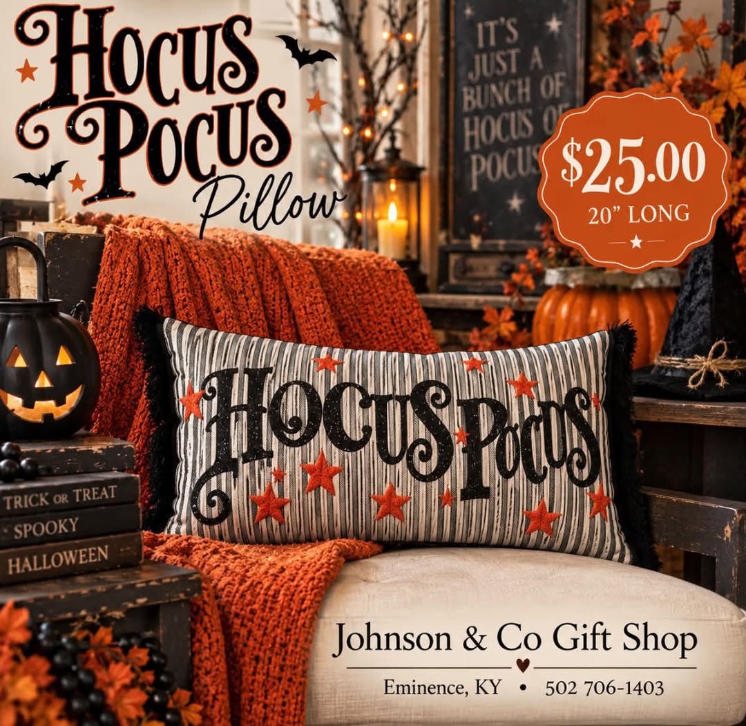 Hocus Pocus lumbar pillow, 20 inches long.